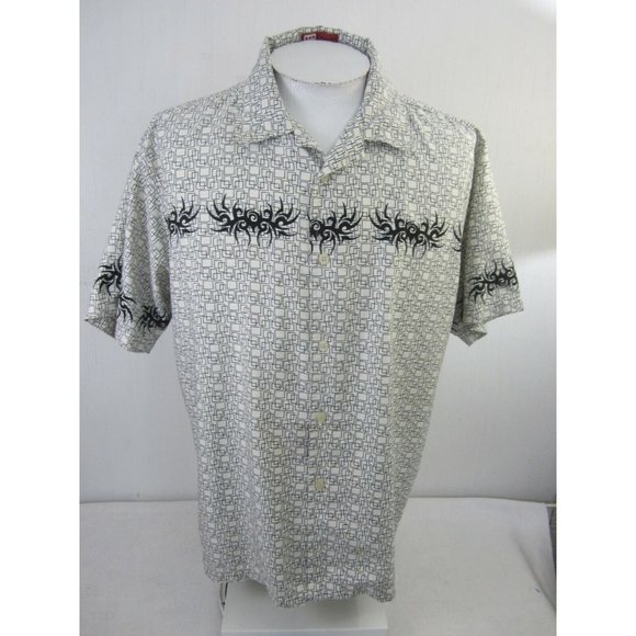 FOCUS vintage Men shirt L CLUB/DISCO s/s camp pit to pit 24" geometric tribal - Picture 3 of 8
